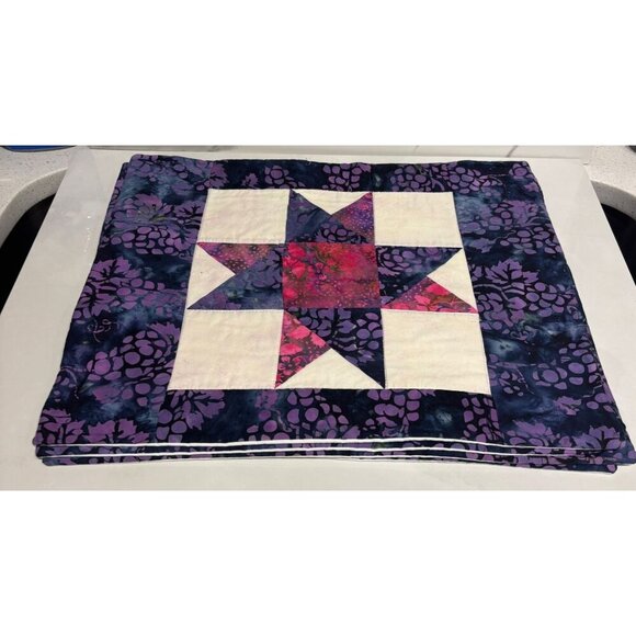 Handmade Quilted Table Placemats Set of 4 Star Patchwork Batik 18"x14" Purple - Picture 5 of 8